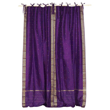 Purple  Tie Top  Sheer Sari Cafe Curtain / Drape / Panel  - 43W x 36L - Pair