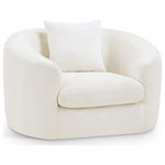 Meridian Furniture - Penelope Upholstered Chair, Cream, Chenille Fabric - Discover the sophisticated charm of the Penelope chair, crafted in luxurious soft cream chenille fabric. This elegant piece features a solid wood inner frame for durability and a contemporary design that elevates any space. Included pillows enhance its comfort and style, making it an ideal centerpiece for gatherings. Transform your home with the true embodiment of refined taste and timeless beauty.
