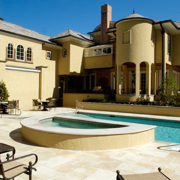 Highland Park, IL Mediterranean Swimming Pool and Raised Spa