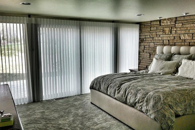 Example of a huge transitional master carpeted bedroom design in Other