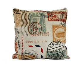 Travel postage mail stamp throw pillow decorative cushion cover 20" - Decorative Pillows