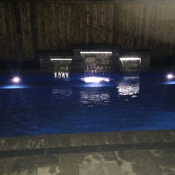 Backyard pool, patio and gas fire element
