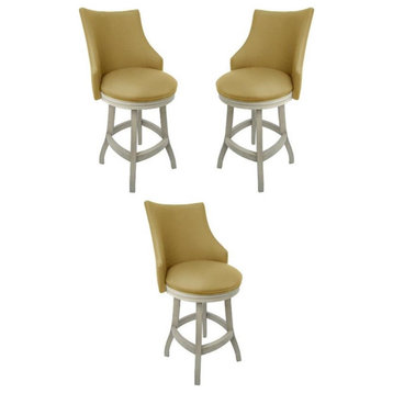 Home Square 26" Wood Counter Stool in Tan & Antique White - Set of 3