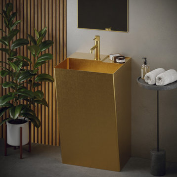 Karran Cinox Stainless Steel Rectangular Pedestal Sink, Gold
