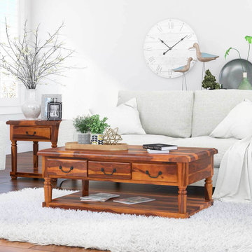 Bakersfield Solid Wood Baluster Coffee Table With 3 Drawer