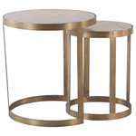 World Interiors - World Interiors Leonardo Marble/Iron Side Nesting Tables in White/Antique Bronze - The Leonardo collection of furniture, reminiscent of the beautiful artwork by Da Vinci himself, elevates modern design to the next level with marble and reclaimed iron materials. Casual enough for a beachfront oasis, yet traditional enough for any classically designed home, the Leonardo collection has beautiful accent pieces that will enrich any room in your home. Adorn your living space this nesting set of two side tables. Awash with modern style, each table features a flat metal frame in an antique bronze finish that contrasts beautifully with the sleek circular white marble tabletops. Their nesting function affords you the capability to use the two tables together as a pair or separately for multiple entertaining options.