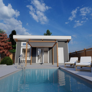 Backyard Remodelling. Swimming Pool Area. Landscape and Architectural Design.