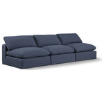 Meridian Furniture - Comfy Upholstered Modular Sofa, Navy, 3-Piece: 3 Armless Chair, Linen Textured Fabric - Give your space a whole new look with this navy Comfy linen textured fabric sofa. This handsome sofa fits nicely with other items in the Comfy collection and is a versatile seating option designed for adaptability, comfort and style. Wrapped in rich navy durable linen textured fabric upholstery, this sofa offers a plush embrace of overstuffed down feather cushions, carefully crafted to deliver the highest level of comfort. The perfect seat for creating an oasis for relaxation, this sofa has thick foam surrounding its frame for added support and coziness.