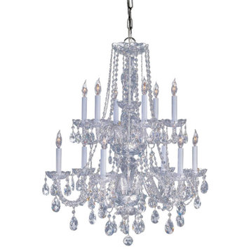 Traditional Crystal 12 Light Clear Crystal Brass Chandelier