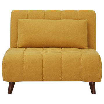 Convertible Sleeper Chair, Pine Wood Frame and Tufted Polyester Seat, Yellow