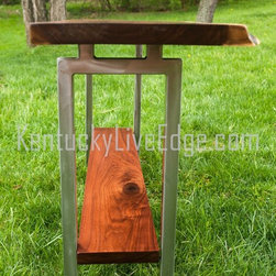 Custom Live Edge Console Table With Shelf On Steel Frame - Console Tables