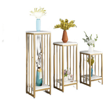 Simple Modern Home Plant Stand for Indoor Porch, Balcony, Gold/white, H21.7"