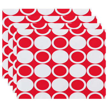 18"x14" Small Modcircles, Geometric Print Placemats, Set of 4, Red