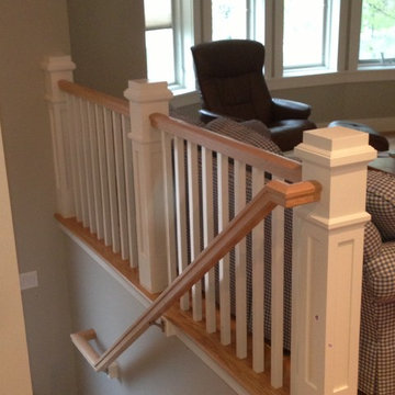 Maple railing w/white enameled newel posts and spindles