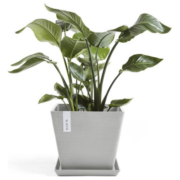 Ecopots, Square, In/Outdoor Planter Flower Pot Saucer, White Grey, 11"