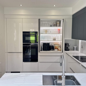White and Dark Green Modern Kitchen in Eltham