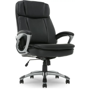 Executive Office Chair, Padded Faux Leather Seat With High Back, Black