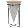 Unique Wood and Iron Stool With a Geometric Design and a Cone-Shaped Accent