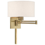 Livex Lighting - Livex Lighting Antique Brass 1-Light Swing Arm Wall Lamp - Add this versatile swing arm wall lamp bedside or above a favorite reading chair to enjoy more light where you need it. The antique brass finish is transitional while the oatmeal fabric shade offers subtle texture.