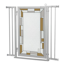 Fusion Gates - Fusion Gate with Bauhaus Border Design, Satin Nickel, 32"-36" - Dog Gates