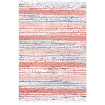 nuLOOM Flatweave Cotton Harela Contemporary Striped Area Rug, Pink 5'x8'