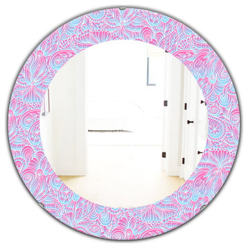 Designart Pink Spheres 7 Bohemian Eclectic Frameless Oval Or Round Wall Mirror,