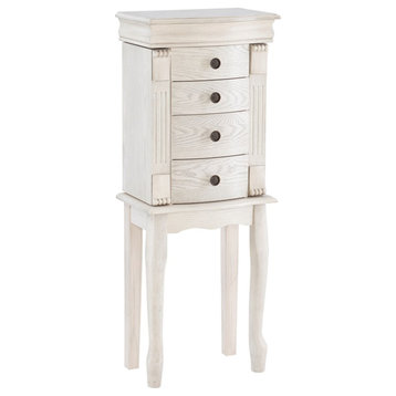 Linon Azalea Wood Jewelry Armoire 4 Drawers Top and Side Storage in Off White