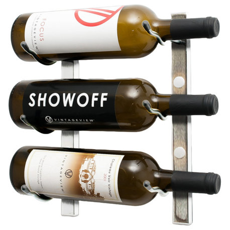 W Series Wine Rack 1 Wall Mounted Metal Wine Rack, Brushed Nickel, 3 Bottles (Single Deep)
