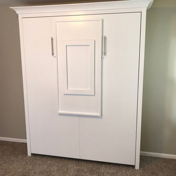 Custom Built Vertical Queen Murphy Wall Bed with Built-In, Drop Down Desk Combo