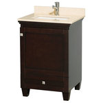 Wyndham Collection - Acclaim Bathroom Vanity, Espresso, 24", Square, Ivory Marble - Sublimely linking traditional and modern design aesthetics, and part of the exclusive Wyndham Collection Designer Series by Christopher Grubb, the Acclaim Vanity is at home in almost every bathroom decor. This solid oak vanity blends the simple lines of traditional design with modern elements like square undermount sinks and brushed chrome hardware, resulting in a timeless piece of bathroom furniture. The Acclaim is available with a White Carrara or Ivory marble counter, porcelain sinks, and matching Mrrs. Featuring soft close door hinges and drawer glides, you'll never hear a noisy door again! Meticulously finished with brushed chrome hardware, the attention to detail on this beautiful vanity is second to none and is sure to be envy of your friends and neighbors!