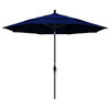 11' Matted Black Collar Tilt Lift Fiberglass Rib Aluminum Umbrella, Sunbrella, True Blue
