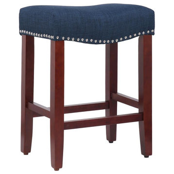 24" Upholstered Saddle Seat Counter Stool in Navy Blue