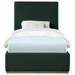 Meridian Furniture - Monaco Boucle Fabric Upholstered Bed, Green, Twin - Give your bedroom a contemporary makeover with this Monaco twin bed from Meridian Furniture. Featuring a solid wood natural wire brush finish and rich green boucle fabric upholstery, this twin-size bed is perfect for any bedroom. Its frame is crafted from rubber wood and is covered with boucle fabric, giving it an elegant touch. Its contemporary design complements existing modern decor. Use this bed as a bold centerpiece for your bedroom, or pair it with matching furniture to complete your bedroom's contemporary look.