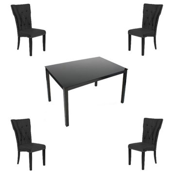 Home Square 5-Piece Set with 4 Dining Chairs and Metal Dining Table in Black