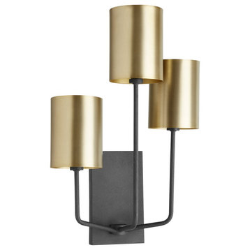 Quorum Harmony 3-Light Wall Mount 557-3-6980, Textured Black With Aged Brass