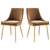 Viscount Performance Velvet Dining Chairs, Set of 2, Gold/Cognac