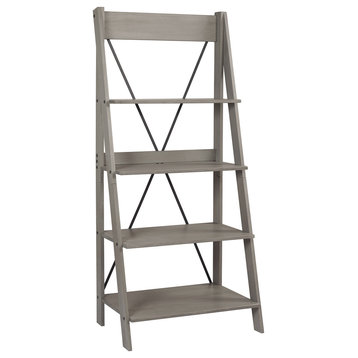 68" Solid Wood Ladder Bookshelf, Gray