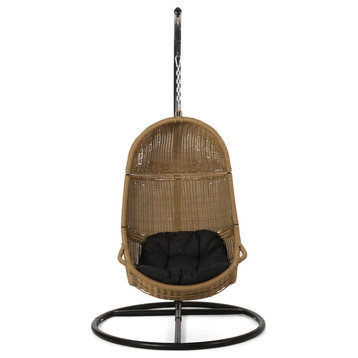 Yukon Wicker Hanging Chair, Beige/Light Brown/Black