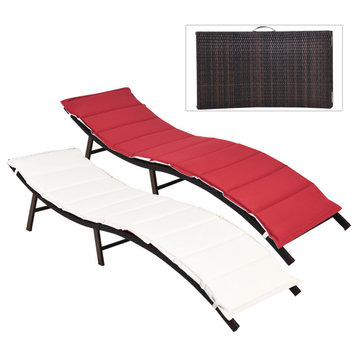 Costway 2PCS Patio Rattan Folding Lounge Chair Stackable Double Sided Cushion