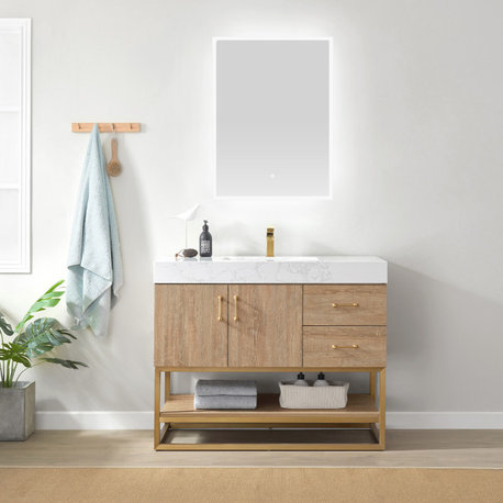Alistair Vanity, North American Oak With Countertop, 42", With Mirror