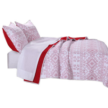 Greenland Holly Cross Stitch Collection Quilt Set, Twin
