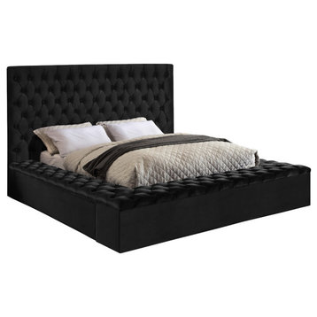 Bliss Velvet Upholstered  Bed, Black, Queen