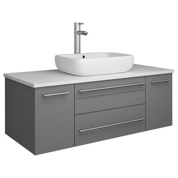 Fresca Lucera 42" Wall Hung Vessel Sink Solid Wood Bathroom Cabinet in Gray