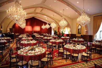 Example of a huge classic carpeted dining room design in Los Angeles