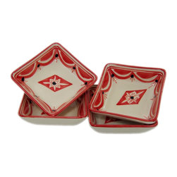 Le Souk Ceramique - Square Stoneware Sauce Dishes, Set of 4, Nejma Design - Condiment Sets