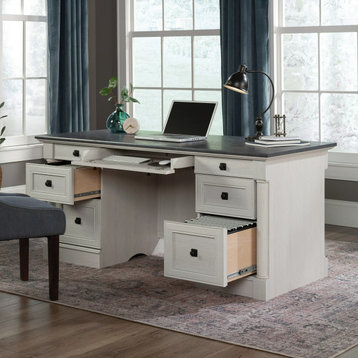 Classic Desk, Multiple Drawers With Round Pull Handles, Glacier Oak/Rosso Slate