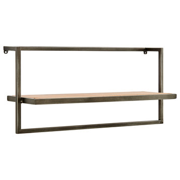 Floating Industrial Modern Rustic Wood Shelf on Metal Frame With Towel Bar