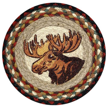 Moose Portrait Hand Printed Round Sample Rug