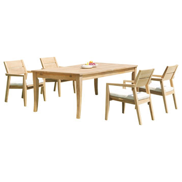 5-Piece Outdoor Teak Dining 122" X-Large Rectangle Table, 4 Celo Stacking Chairs