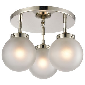 Boudreaux 3-Light Semi Flush Mount, Polished Nickel With Frosted
